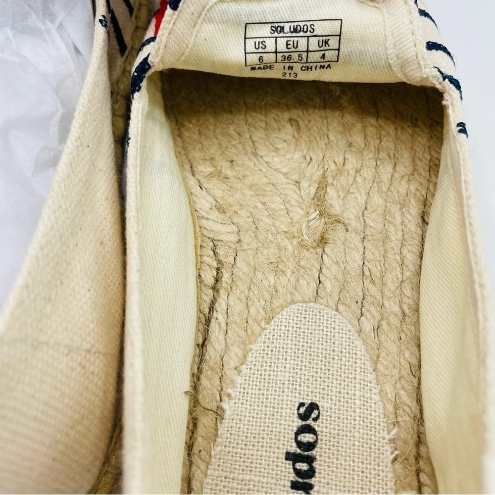 NEW SOLUDOS Bonjour Natural Navy Stripe Espadrilles Size 6